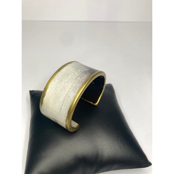 Cuff Bracelet Black Brown White Finish Antique Gold Tone Trim Statement Jewelry - Picture 4 of 8
